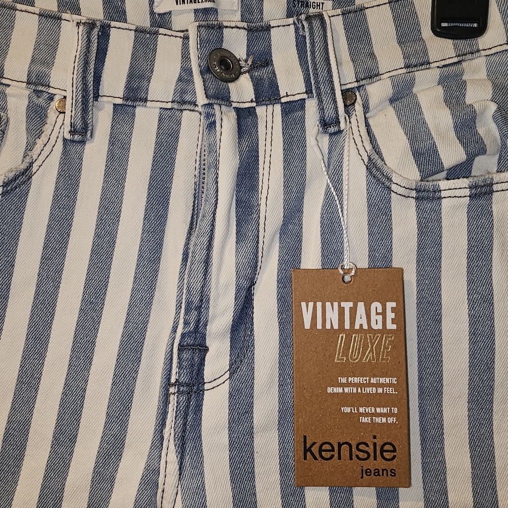 Kensie Vintage Luxe The Allie High Rise Slim Straight Striped Jeans Size 0 / 25 - Picture 4 of 5